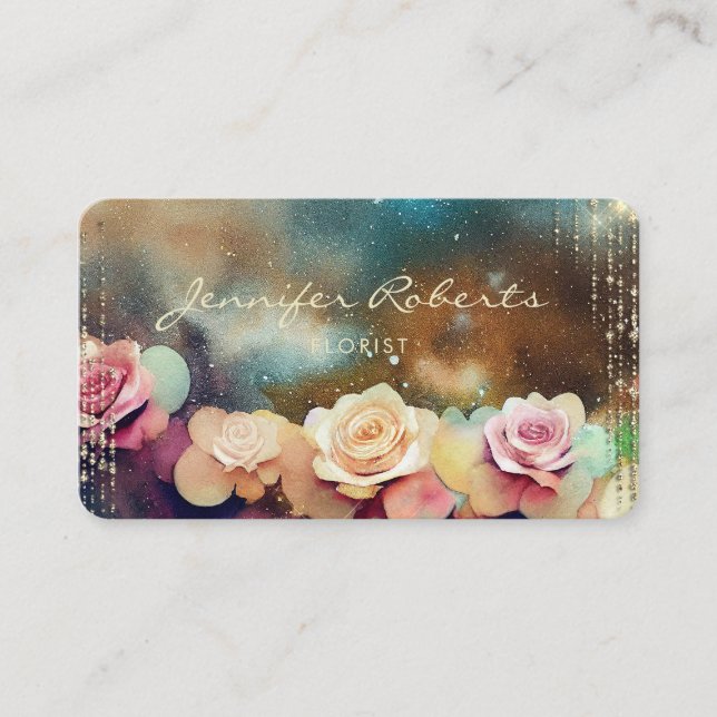 Tarjeta De Visita Elegante Rosa, florista espacial único (Anverso)