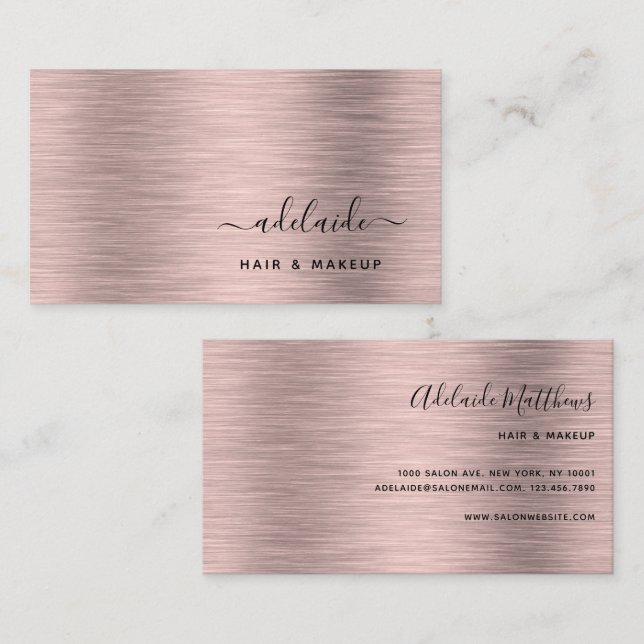 Tarjeta De Visita Elegante Rosa Gold Brushed Metallic Monograma Nomb (Anverso / Reverso)