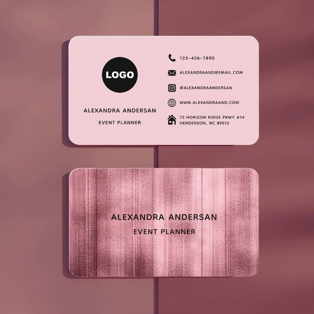Tarjeta De Visita Elegante Rosa Gold Brushed Profesional Metalizado (Elegant Rose Gold Brushed Metal Professional Business Card)