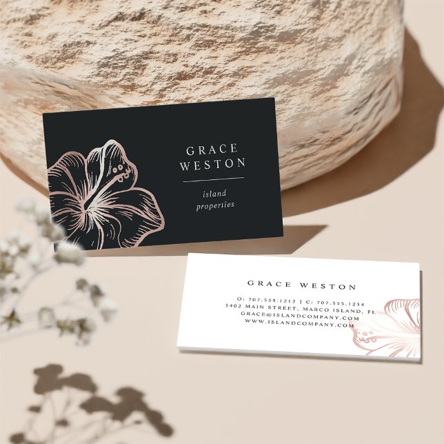 Tarjeta De Visita Elegante Rosa Gold Hibiscus Flower (Subido por el creador)