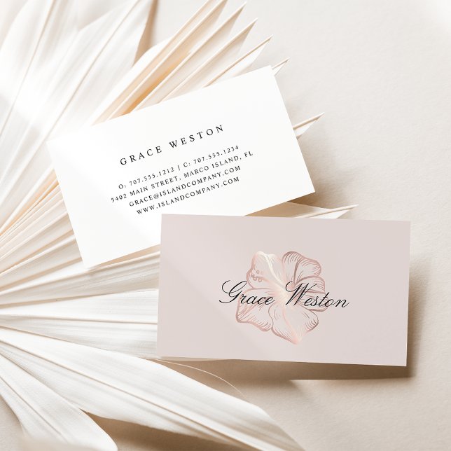 Tarjeta De Visita Elegante Rosa Gold Hibiscus Flower Script (Subido por el creador)