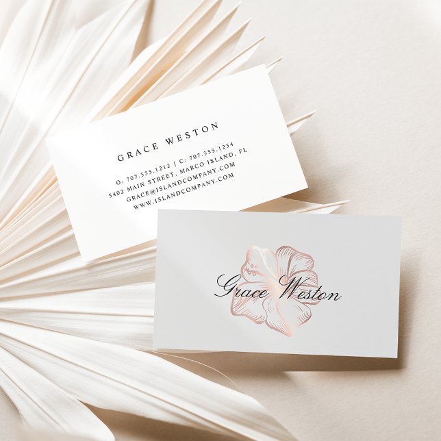 Tarjeta De Visita Elegante Rosa Gold Hibiscus Flower Script (Subido por el creador)