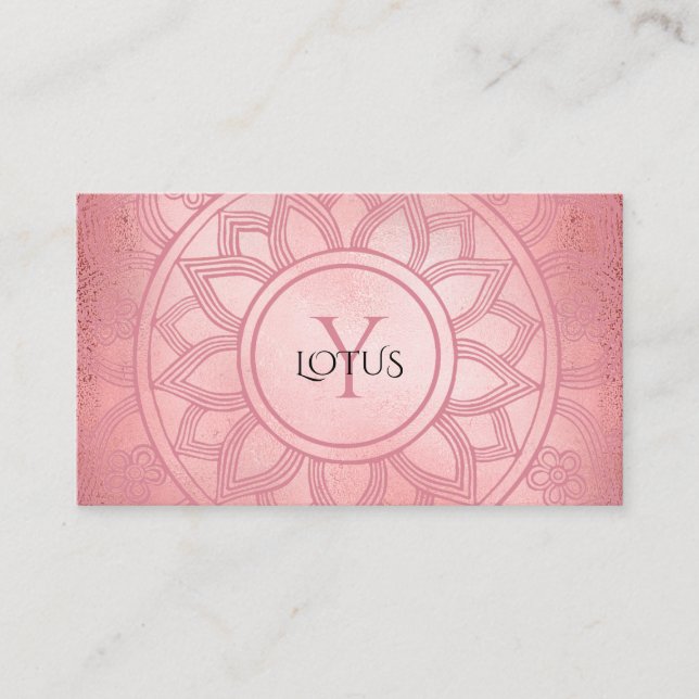 Tarjeta De Visita Elegante Rosa Gold Lotus Mandala Yoga (Anverso)