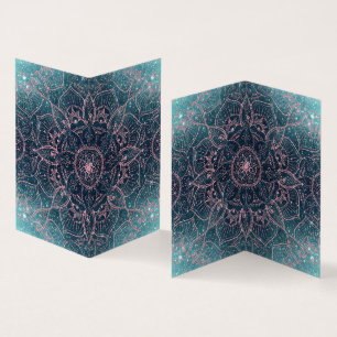 Tarjeta De Visita Elegante Rosa Gold Mandala Blue Nebula Stars