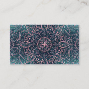 Tarjeta De Visita Elegante Rosa Gold Mandala Blue Nebula Stars