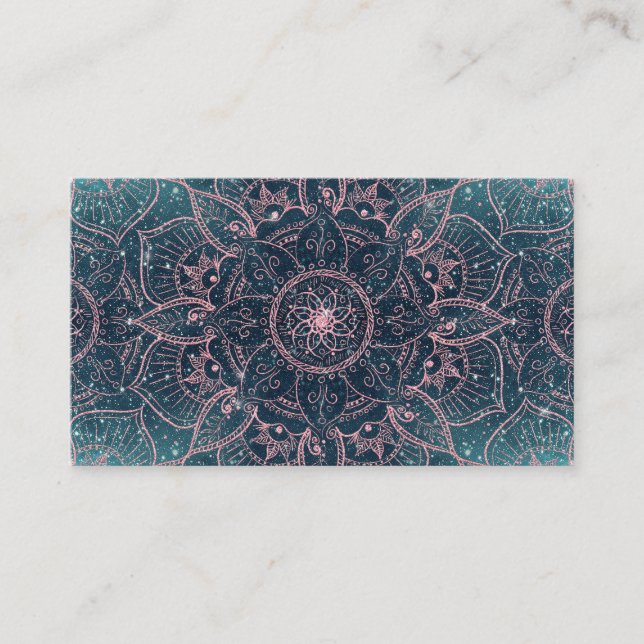 Tarjeta De Visita Elegante Rosa Gold Mandala Estrellas de nebula azu (Anverso)