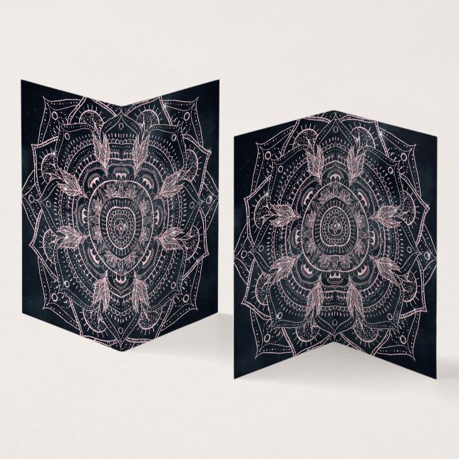 Tarjeta De Visita Elegante Rosa Gold Mandala Gray Nebula Diseño (Interior y exterior)