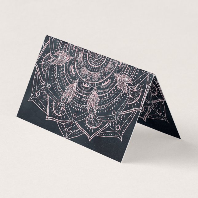Tarjeta De Visita Elegante Rosa Gold Mandala Gray Nebula Diseño (Anverso)