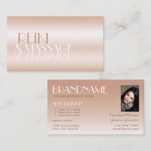 Tarjeta De Visita Elegante Rosa Gold Mirror Font con Photo Luxury