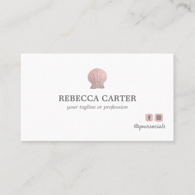 Tarjeta De Visita Elegante ROSA Gold Tropical Seashell Beach Costa (Anverso)