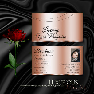 Tarjeta De Visita Elegante Rosa Golden Glamorous con foto moderna