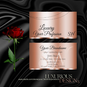 Tarjeta De Visita Elegante Rosa Golden Glamorous con Iniciales Moder