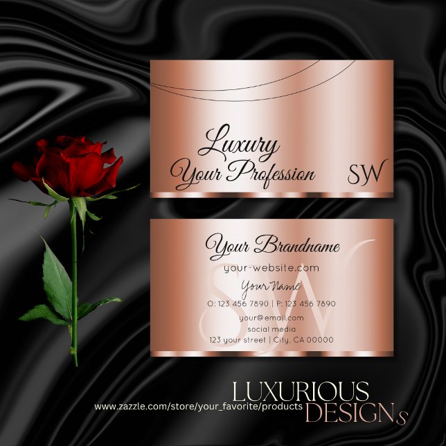 Tarjeta De Visita Elegante Rosa Golden Glamorous con Iniciales Moder (Subido por el creador)