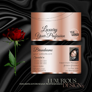 Tarjeta De Visita Elegante Rosa Golden Glamorous con logotipo y foto