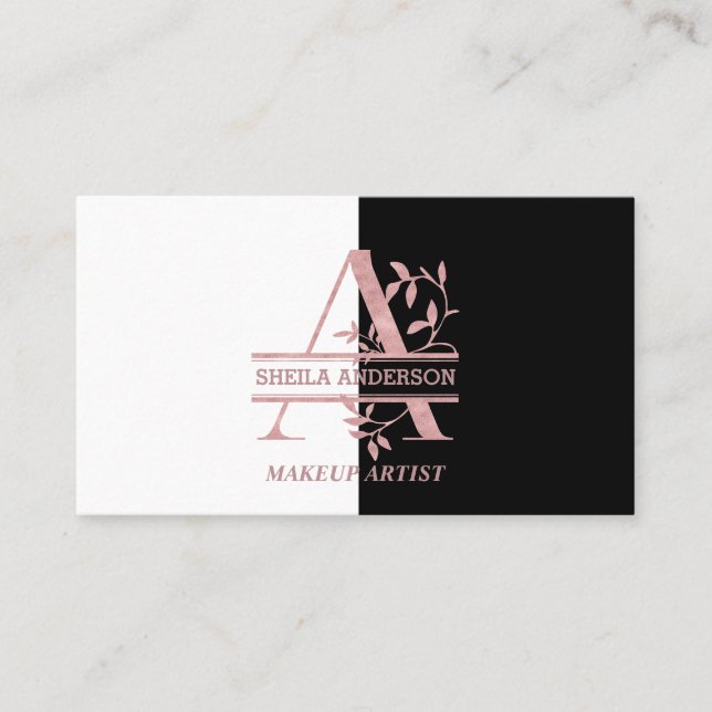 Tarjeta De Visita Elegante Rosa Logotipo de Monograma Personalizado  (Anverso)
