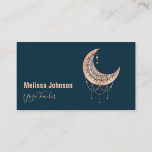 Tarjeta De Visita Elegante Rosa Luna Celestial de Oro
