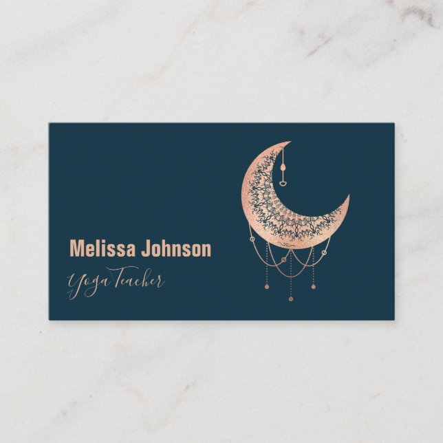 Tarjeta De Visita Elegante Rosa Luna Celestial de Oro (Anverso)