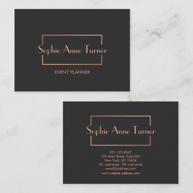 Tarjeta De Visita Elegante Rosa marco dorado roto gris oscuro (Anverso / Reverso)