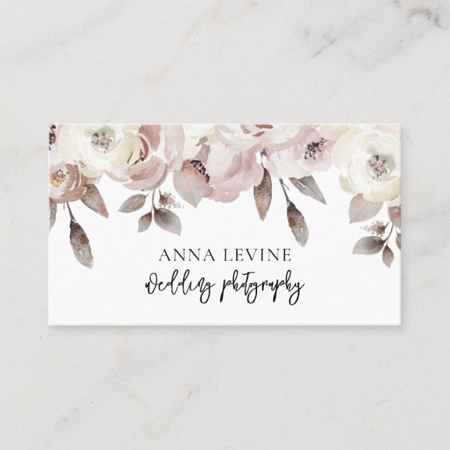 Tarjeta De Visita Elegante Rosa Mauve Dusty Floral Border (Anverso)