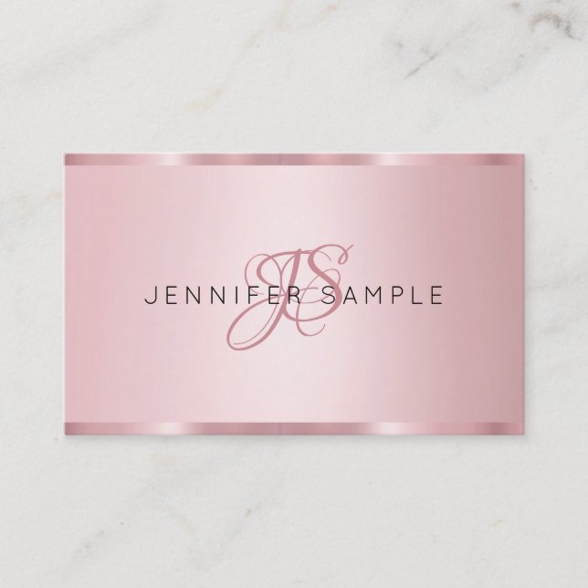Tarjeta De Visita Elegante Rosa Monograma Dorado Moderno (Anverso)