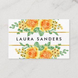 Tarjeta De Visita Elegante Rosa Naranja amarillo pelo de flores y ma