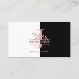 Tarjeta De Visita Elegante Rosa oro dividido Personalizado Monograma