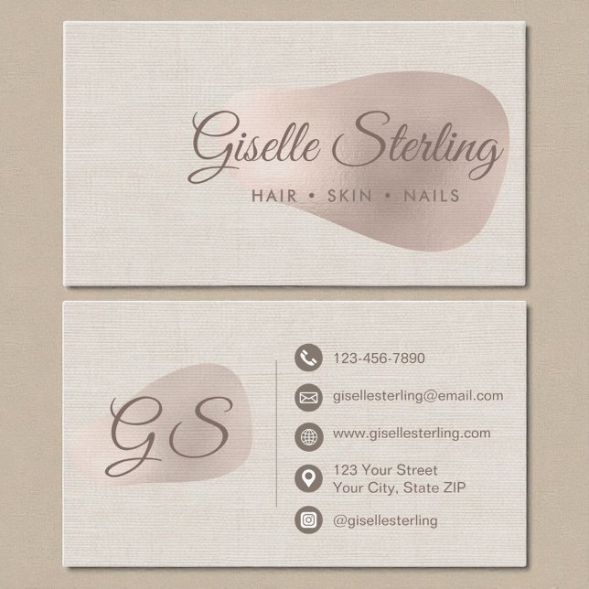 Tarjeta De Visita Elegante Rosa Oro Hoja Abstracto Lino Rubor  (Subido por el creador)