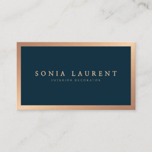 Tarjeta De Visita Elegante rosa oro metálico azul marino minimalista