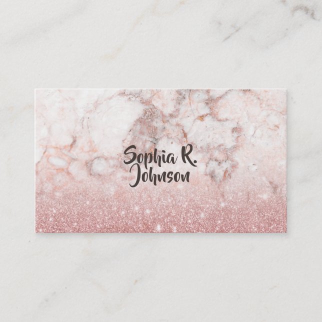 Tarjeta De Visita Elegante Rosa  Oro Purpurina de Mármol Blanco Ombr (Anverso)