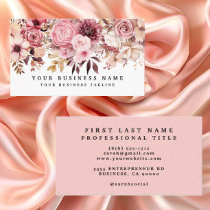 Tarjeta De Visita Elegante Rosa Oro Rosas Floral