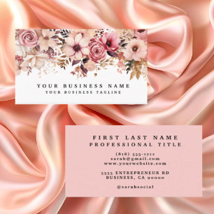 Tarjeta De Visita Elegante Rosa Oro Rosas Floral