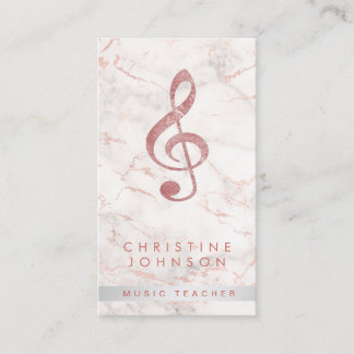 Tarjeta De Visita elegante rosa oro treble clef profesor de música