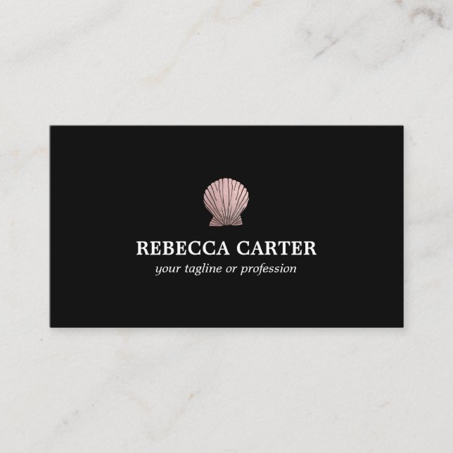 Tarjeta De Visita Elegante ROSA Oro Tropical Playa Costera (Anverso)