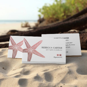 Tarjeta De Visita Elegante ROSA Oro Tropical Starfish Beach Coastera