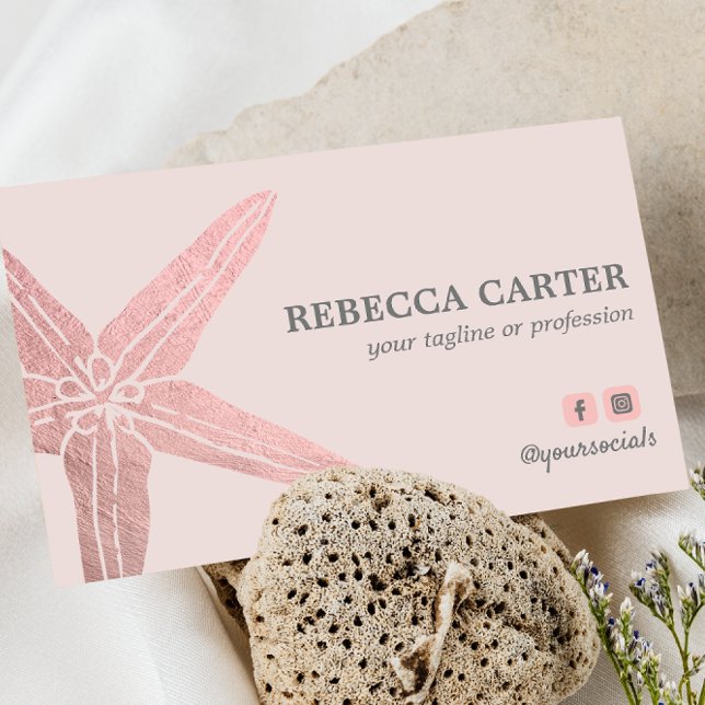 Tarjeta De Visita Elegante ROSA Oro Tropical Starfish Beach Coastera (Subido por el creador)
