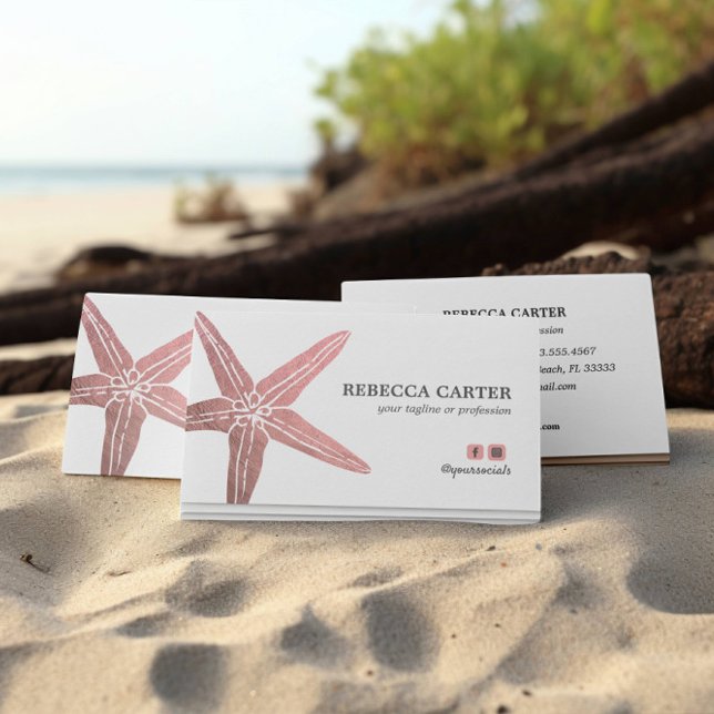 Tarjeta De Visita Elegante ROSA Oro Tropical Starfish Beach Coastera (Subido por el creador)