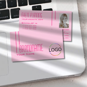 Tarjeta De Visita Elegante rosa pastel con logotipo y profesional fo