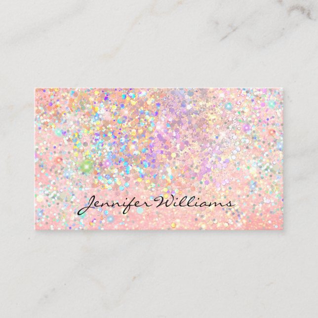 Tarjeta De Visita Elegante rosa pastel dorado brillo holográfico (Anverso)