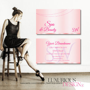 Tarjeta De Visita Elegante rosa pastel glamuroso con iniciales moder