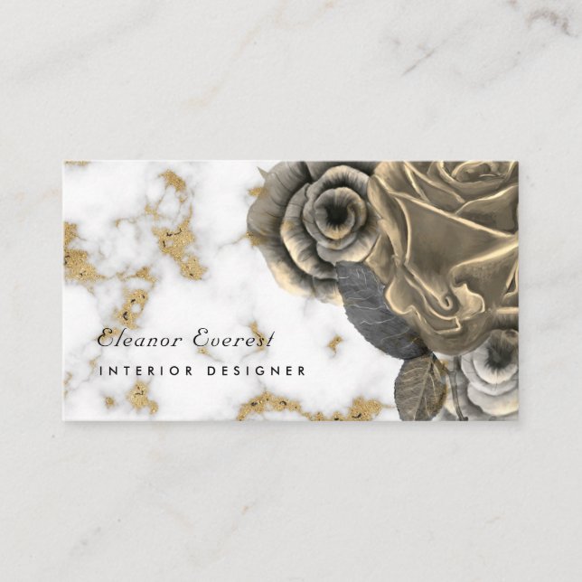 Tarjeta De Visita Elegante rosa profesional de mármol dorado (Anverso)
