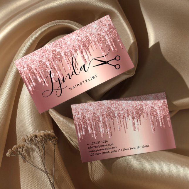 Tarjeta De Visita Elegante rosa purpurina de oro gotea peluquero (Subido por el creador)