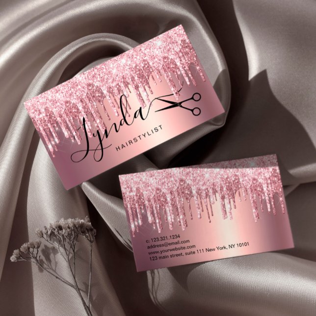Tarjeta De Visita Elegante rosa purpurina de oro gotea peluquero (Subido por el creador)