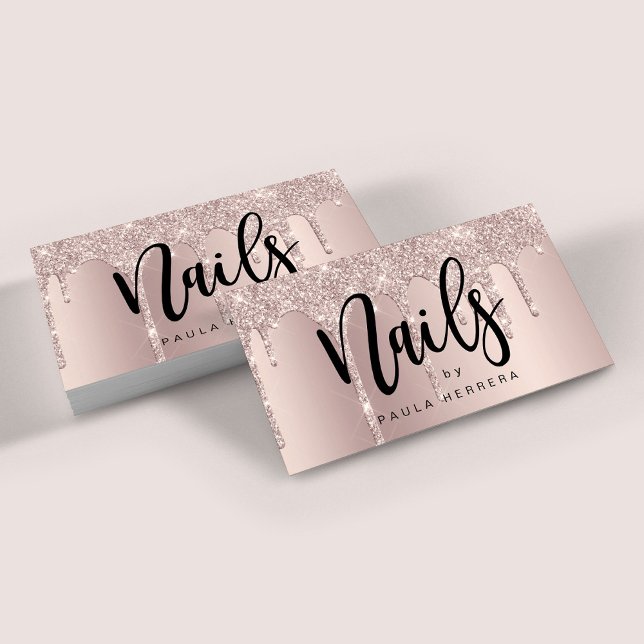 Tarjeta De Visita Elegante rosa purpurina de oro gotea uñas (Subido por el creador)