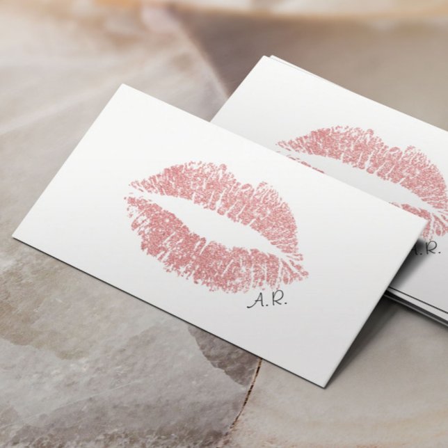 Tarjeta De Visita Elegante Rosa Purpurina de oro Lips Salon Minimali (Subido por el creador)