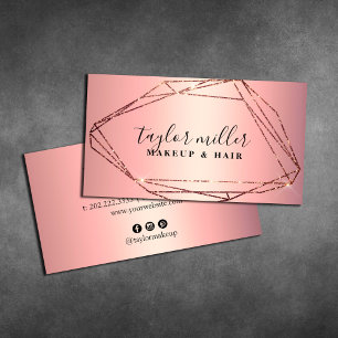 Tarjeta De Visita Elegante rosa purpurina de oro maquillaje y cabell