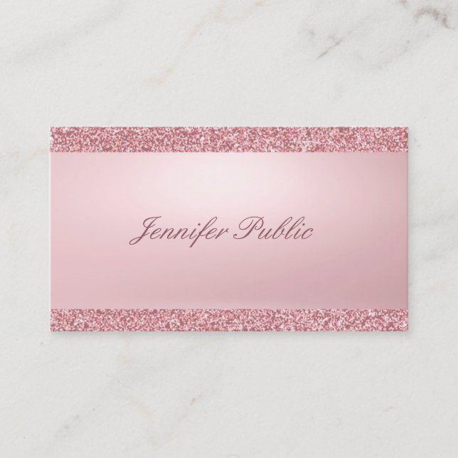 Tarjeta De Visita Elegante Rosa Purpurina de oro moderno manuscrito (Anverso)