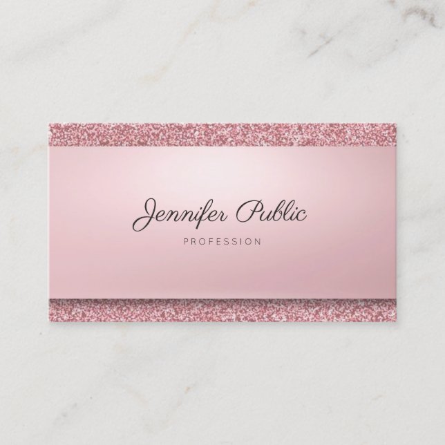 Tarjeta De Visita Elegante Rosa Purpurina de oro moderno nombre manu (Anverso)