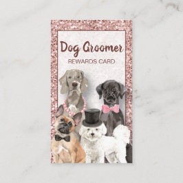 Tarjeta De Visita Elegante Rosa Purpurina de oro Perro Grooming Leal
