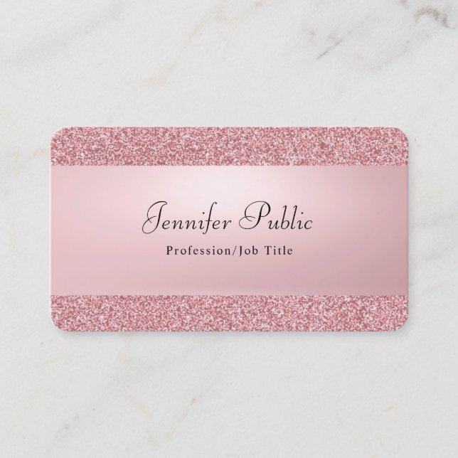 Tarjeta De Visita Elegante Rosa Purpurina de oro profesional moderno (Anverso)