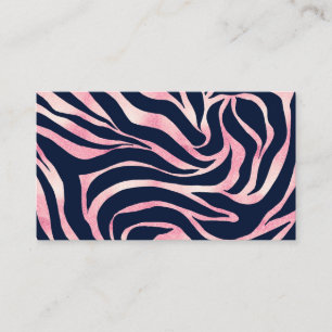 Tarjeta De Visita Elegante Rosa Purpurina dorado Zebra Azul Animal I